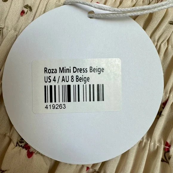 NWT Princess Polly Roza Mini Dress in Beige with Red Floral Print Size 4 - Picture 12 of 15